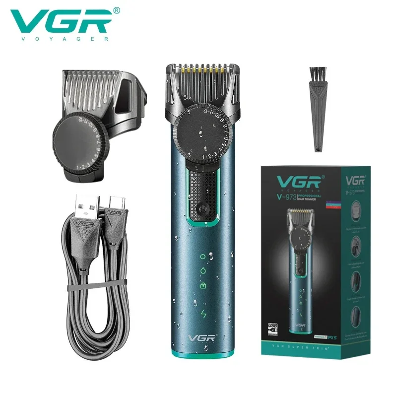 VGR 조절식 수염 헤어 트리머, 전기 헤어 클리퍼, 방수 헤어 커팅, 충전식 이발 기계, 남성용 V-973