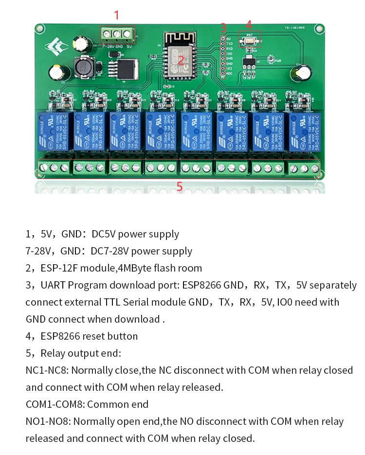 WiFi 8 Canais, ESP8266, ESP32, Esp-12F, ESP32-WROOM, DC 5V, 7-28V