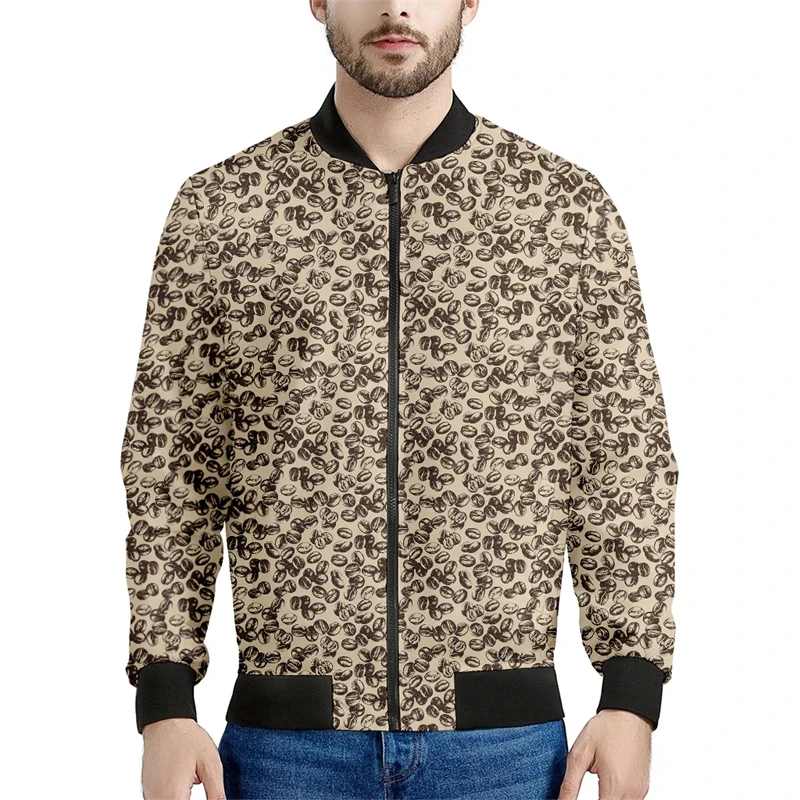 thumbnail image 1 of Chaquetas bomber divertidas con estampado 3D de granos de café para hombre, chaqueta de calle de primavera y otoño, abrigo de manga larga para mujer, ropa de 2024, 1 of 4