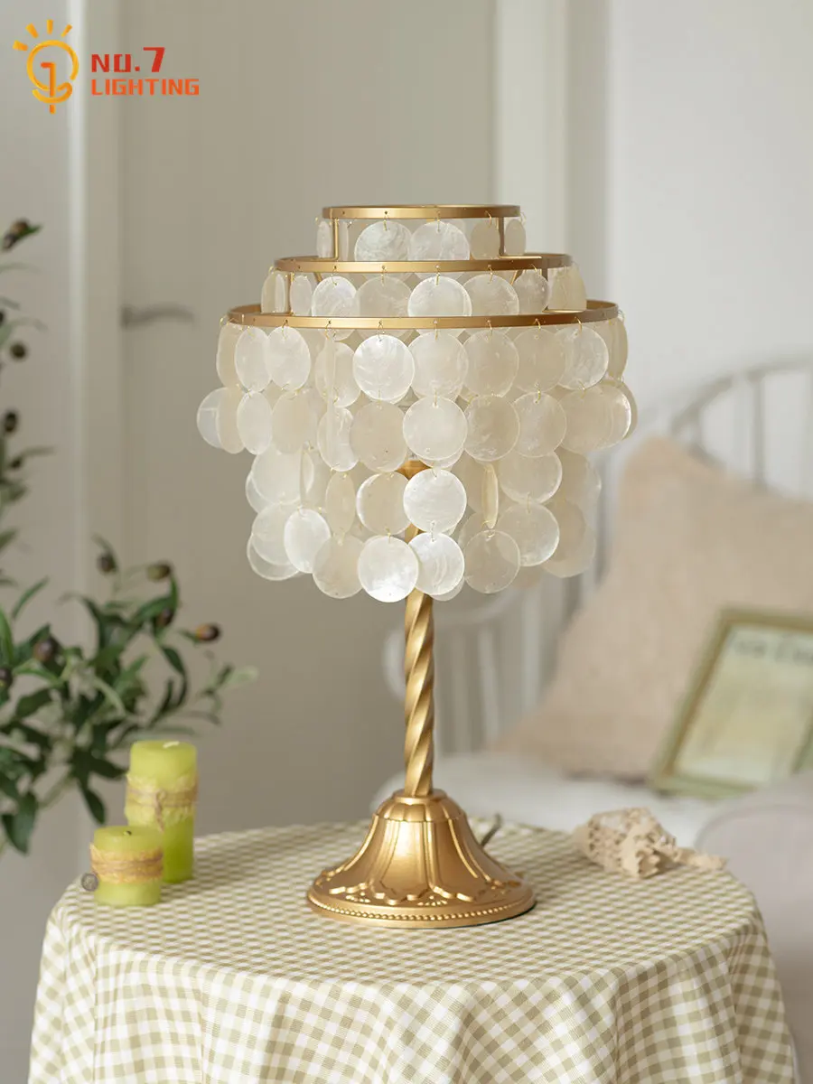 

French Design Retro Atmosphere Chime Shell Table Lamp LED E27 Gold Lustre Modern Desk Light Bedroom Bedside Girl's/Princess Room