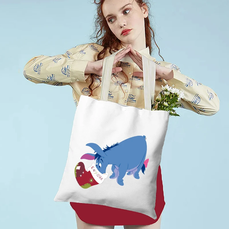MINISO Cartoon Anime Eeyore Tote Bag Large Capacity Shopping Bag Lightweight Shoulder Handbag Cute Printed Casual Handbags 5