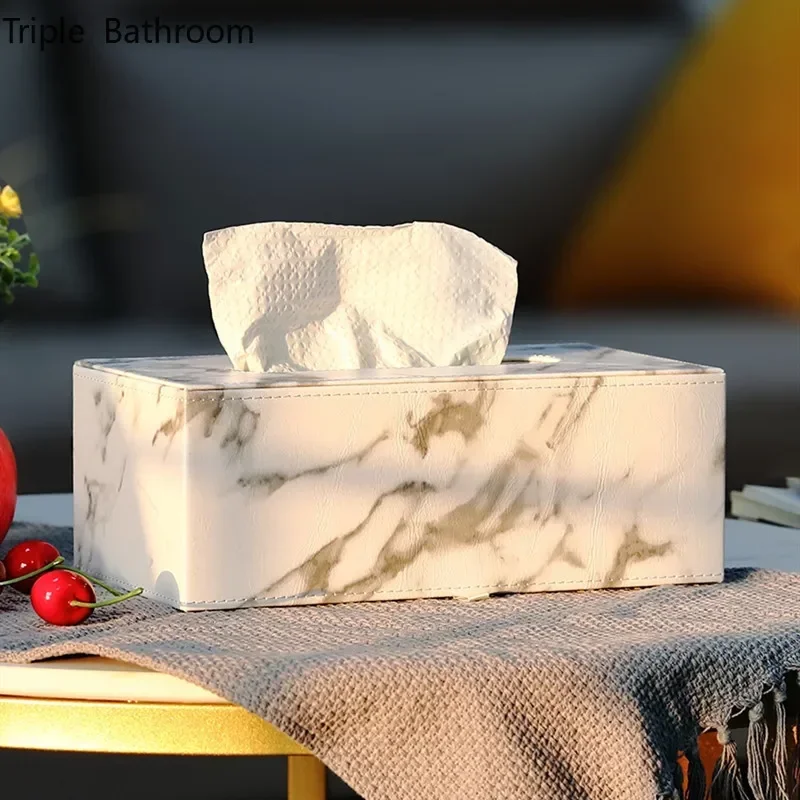 Nordic Marbling Leather Tissue Boxs Living Room Bedroom Desktop Tissue Holder Bathroom Draw Paper Storage Box Home Decoration 2