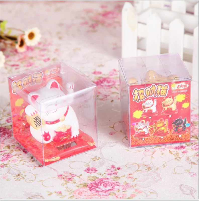 Ornament Crafts Cat Figurine Decoration Cat Figurines Miniature Figurines Resin Crafts Fashion Solar Powered Maneki Neko Welcoming Fortune Cat Lucky Home Car Hotel Restaurant Decor Craft