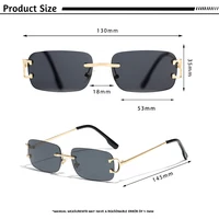 HBK rétro lunettes de soleil sans monture pour femmes hommes petit carré cadre doré marque Design thé nuances Rectangle UV400 Zonnebril lunettes 5