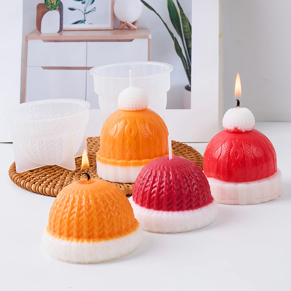 Description Picture 6 of itemChristmas Knitted Hat Silicone Candle Mold DIY Xmas Ornaments Crafts Making Soap Plaster Resin Casting Molds Home Decor Art Gift