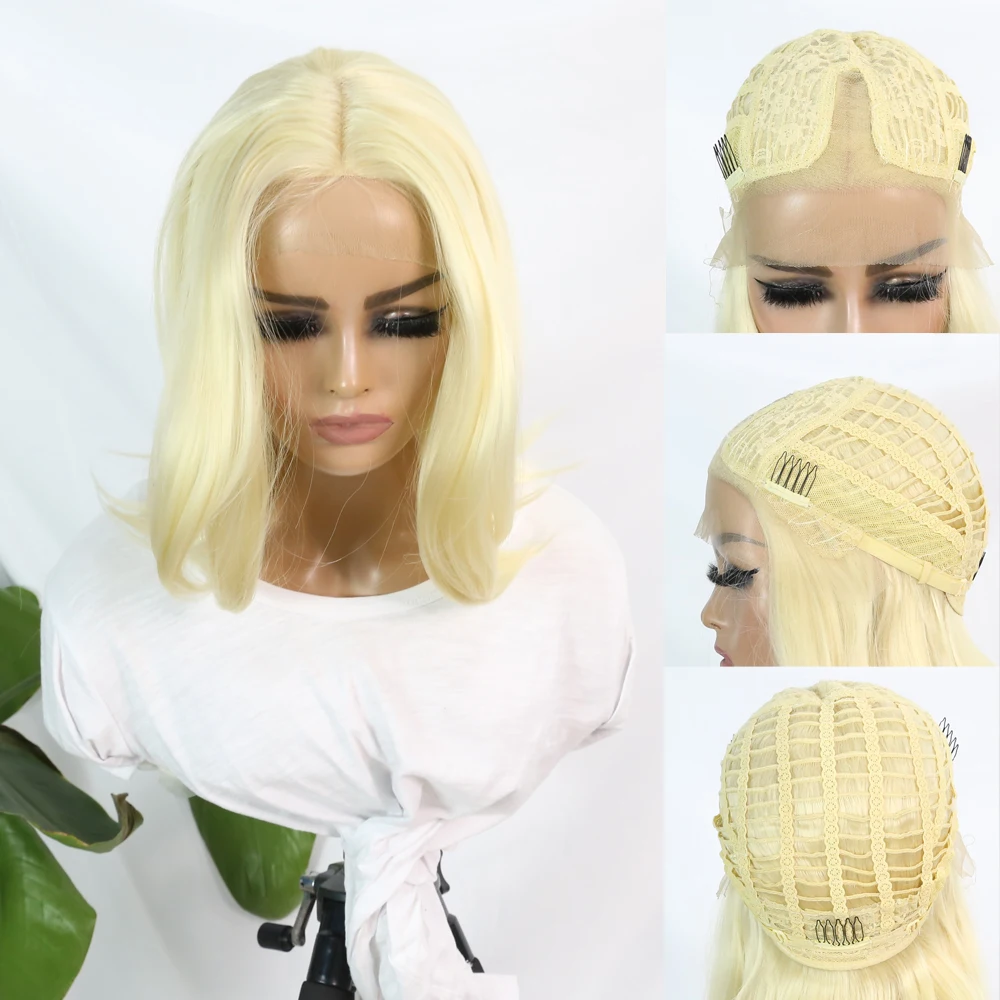 Synthetic Lace Wigs For Women 613 Color Blonde Middle Parting Wave/Straight Hair Daily/Party/Cosplay Anime Heat Resistant Fiber