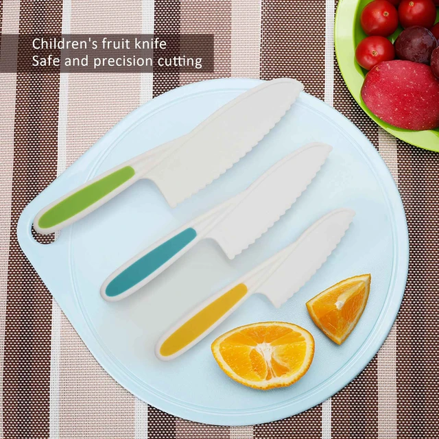 Cuchillos de cocina para niños, Juego de 3 piezas de nailon para hornear,  cuchillos de cocina para niños, agarre firme, bordes dentados - AliExpress