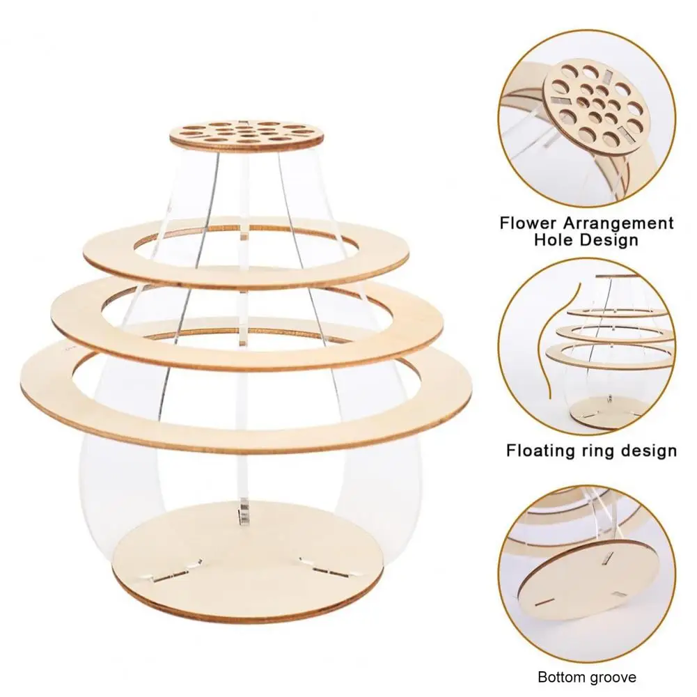 Wooden Puzzle Flower Vase with Stem Holder Heavy Duty DIY Flower Bouquet Display Stand Home Office Desktop Decoration 2