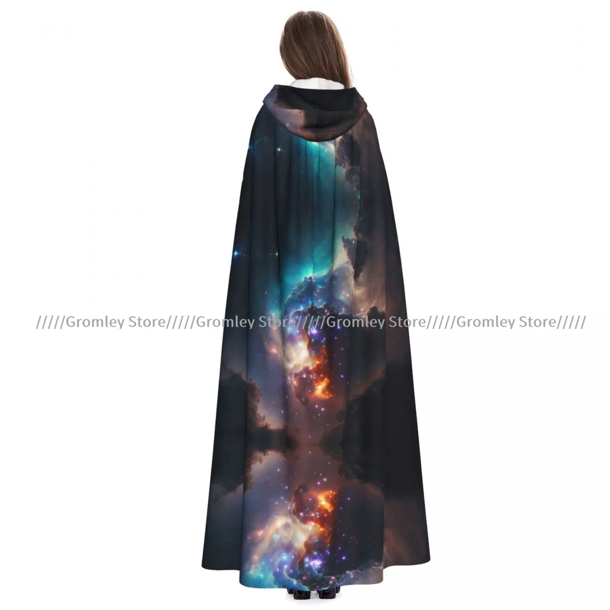 

Nebula With Galaxies Space Cosmos Witch Cloak Hooded Cosplay Costume Halloween Adult Long Party Cape