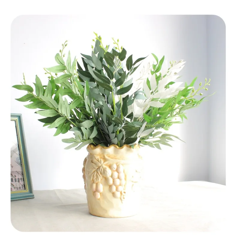 Elegant Artificial Silk White Flower Bouquet with Willow Leaf and Greenery