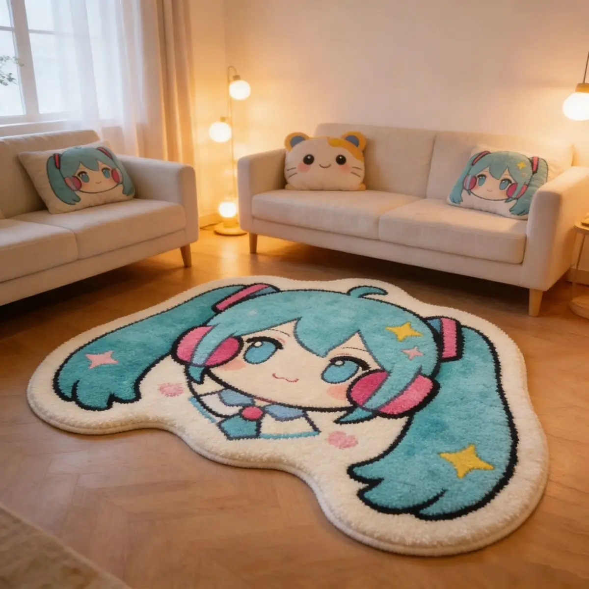 Hatsune Miku Dicker Kunstwollteppich – Rutschfest für Schlafzimmer, Bettseite, Bodenspiegelmatte