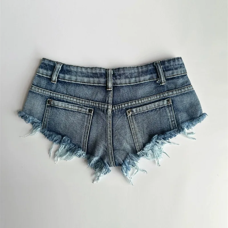 2026 Summer New Women Washed Blue Sexy Low Rise Ultra Short Denim Shorts Raw Shorts Female Jeans_ecoleips.com