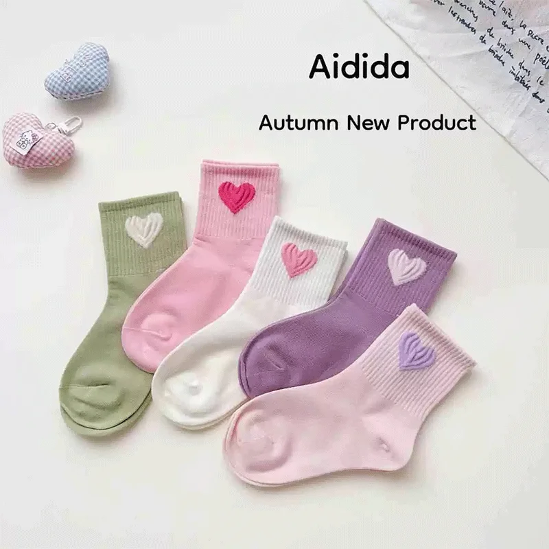 5Pairs 1-14Year Polyester Girl Mid-tube Socks Good Elasticity Wrinkle - Resistant Athletic Socks socks And Baby Heaters 4