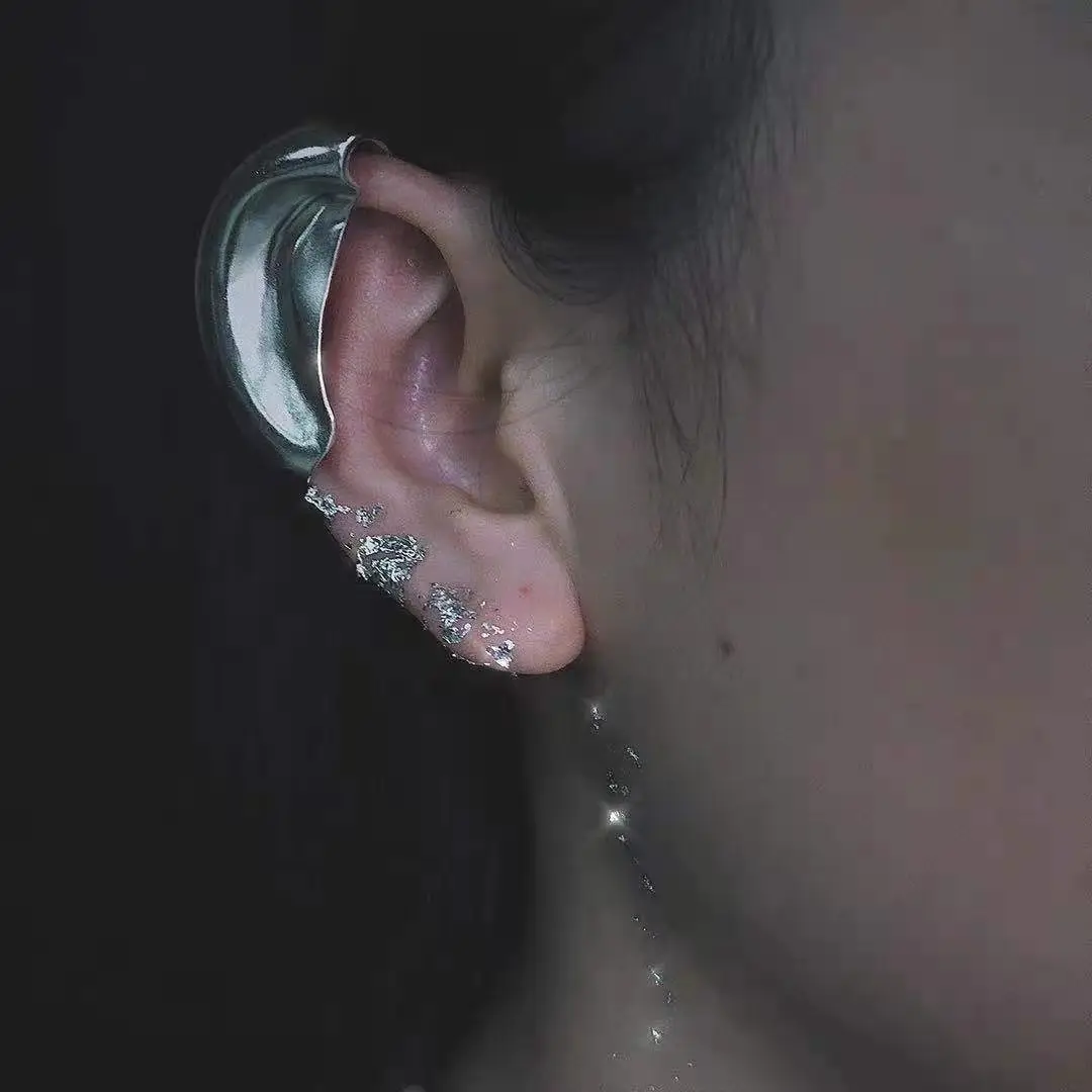 Ear Clip Earrings For Women Fashion Punk Geometric Irregular Metal
