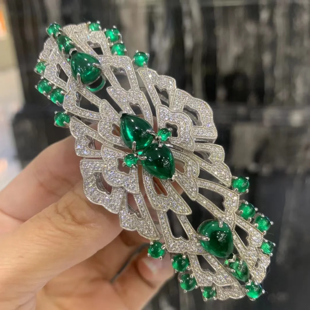 luxury jewelry art deco vintage brooch green and white color mixed fine  jewelry for women & man unisex 925 sterling silver