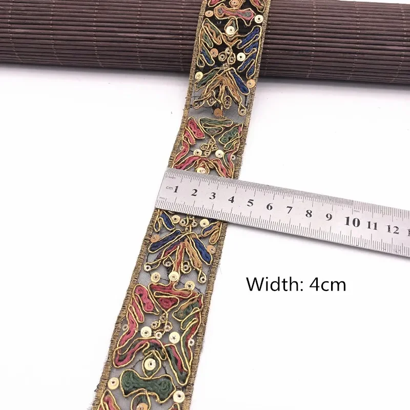 Lace Fabric 1yard Retro Gold Sequins Lace Trims Webbing Embroideried Lace Ribbons for Dance Dress Bag DIY Sewing Accessories