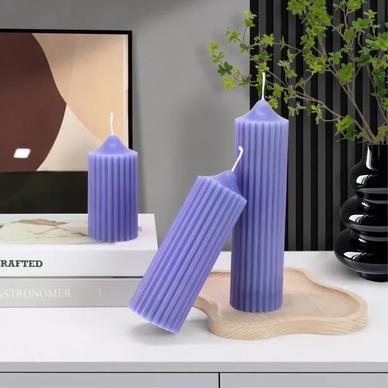 Description Picture 4 of item1 Piece Coarse Tooth Cylindrical Candle Mold DIY Striped Cylindrical Candle Making Mold Durable Plastic Acrylic Molds Kit