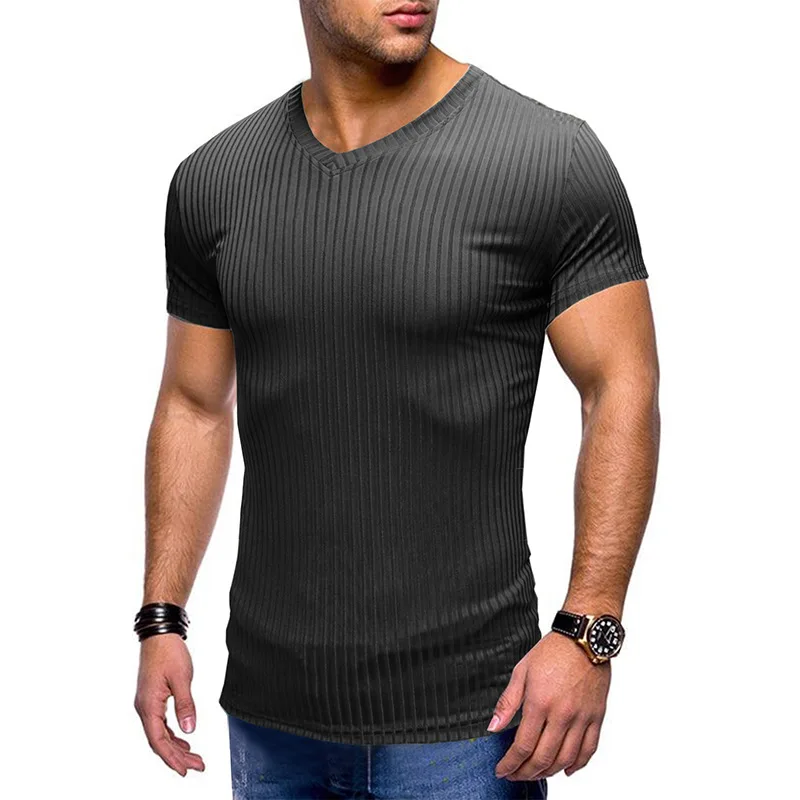 

MRMT 2023 Brand New Men's Sports Fitness Short Sleeve T-Shirt Men's Fitted V-Neck Top Knit Sweater