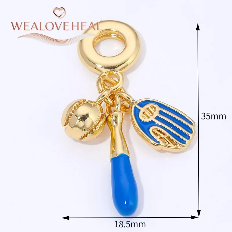 charms für armbänder,18K vergoldete blaue Emaille-Anhänger in Form von Reise-, Baseball-, „You Light Up My Life“-Vogel- oder Doppelherz-Motiven für DIY-Armbänder und Schmuckherstellung – Detail 25