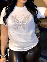 Summer Women's Fashionable Butterfly Pattern Printed Casual Sports Comfortable Round Neck Short Sleeved T-shirt Top Clothing 1