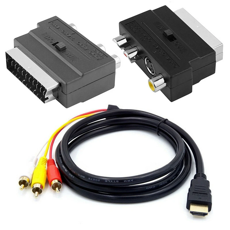 Cavo Audio Av Maschio S-Video Compatibile Hdmi 1080P A 3 Rca Con Adattatore Phono Rca Scart A 3 Rca