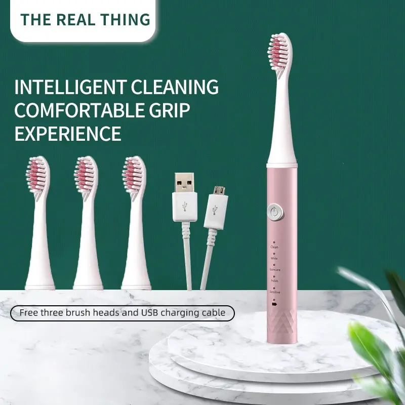 thumbnail image 1 of Cepillo de dientes eléctrico sónico para adultos Jianpai, color azul y rosa, modo de 5 velocidades, carga USB, IPX7, resistente al agua, 1 of 5