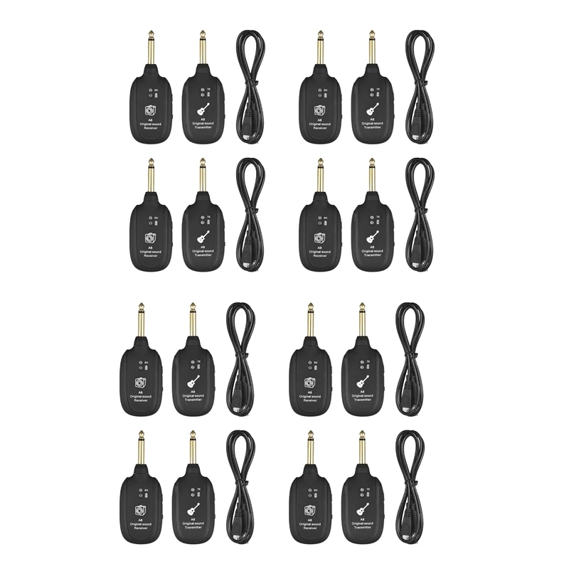 

8 комплектов, беспроводной гитарный передатчик UHF, приемник, Встроенный перезаряжаемый беспроводной гитарный передатчик