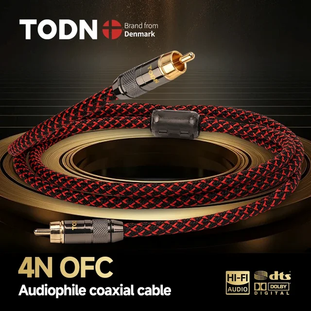 TODN Digital Audio Coaxial Cable 75Ω 4N OFC high end Rca to Rca Male Stereo Cable Speaker Hifi Subwoofer Cable AV TV