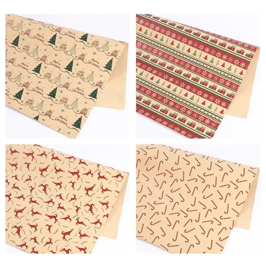 1Pc DIY Craft Paper for Party Birthday Christmas New Year Gift Retro Christmas Single-sided Wrapping Paper Kraft Packaging