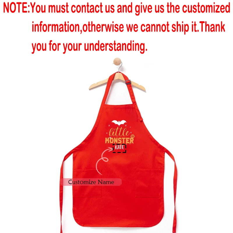 Personalisierte kleine Monster-Kinderschürze, Halloween, Zuhause, Küche, Dekoration, niedliche gruselige Backschürze für Jungen und Mädchen, Süßes oder Saures – Detail 2
