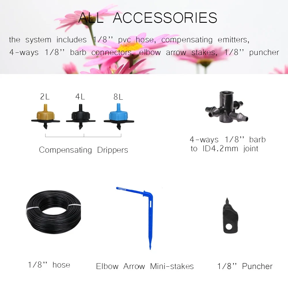 Greenhouse Drip Irrigation 4-way 3/5mm Drip Arrow 2-way Transmitter Irrigation Watering System for Pot Garden Lawn