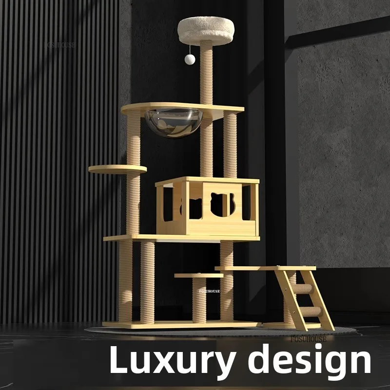Multi-layer Sisal Cat Tree Tower Home Super Luxury Cat Scratcher Post with Bed Villa Cat Accessories for Pets Furniture