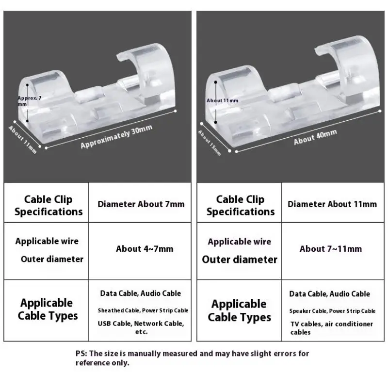 20/60100PCS 자체 접착식 케이블 와이어 클립 데스크 컴퓨터 TV 네트워크 케이블 관리 라인 고정 클램프용 코드 정리 홀더