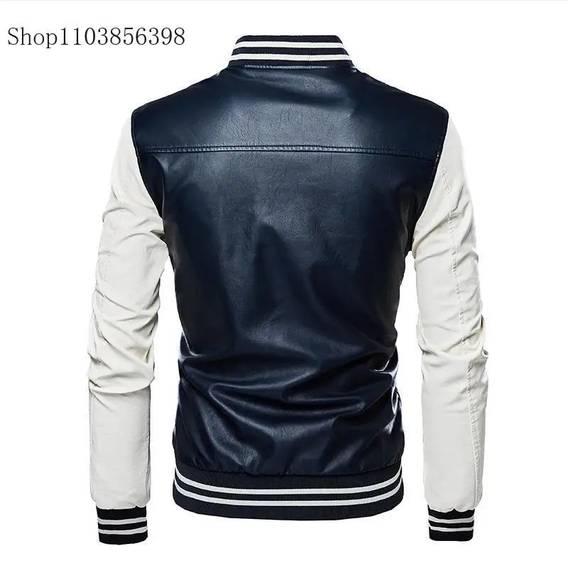 New Motorcycle Leather Jacket Men's Casual Fashionable Embroidered Baseball Jersey Slim Fit Zipper High Quality PU Jacket Male