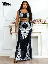 Yesexy Plus Size Contrast Mesh Bead Detail Back Sequins Dress Fashion Beautiful Elegant Dress