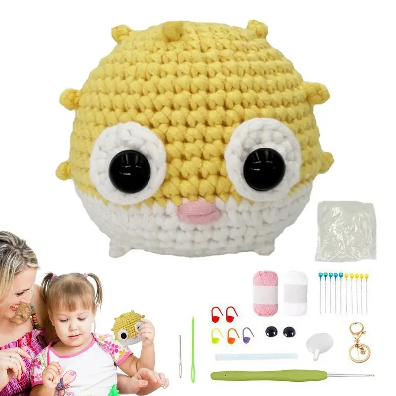 

Handmade Crochet Doll Boys Girls Woven Toy Children Handmade DIY Crochet Blowfish Kit Beginner Crochet Tool Kit For Adults Kids