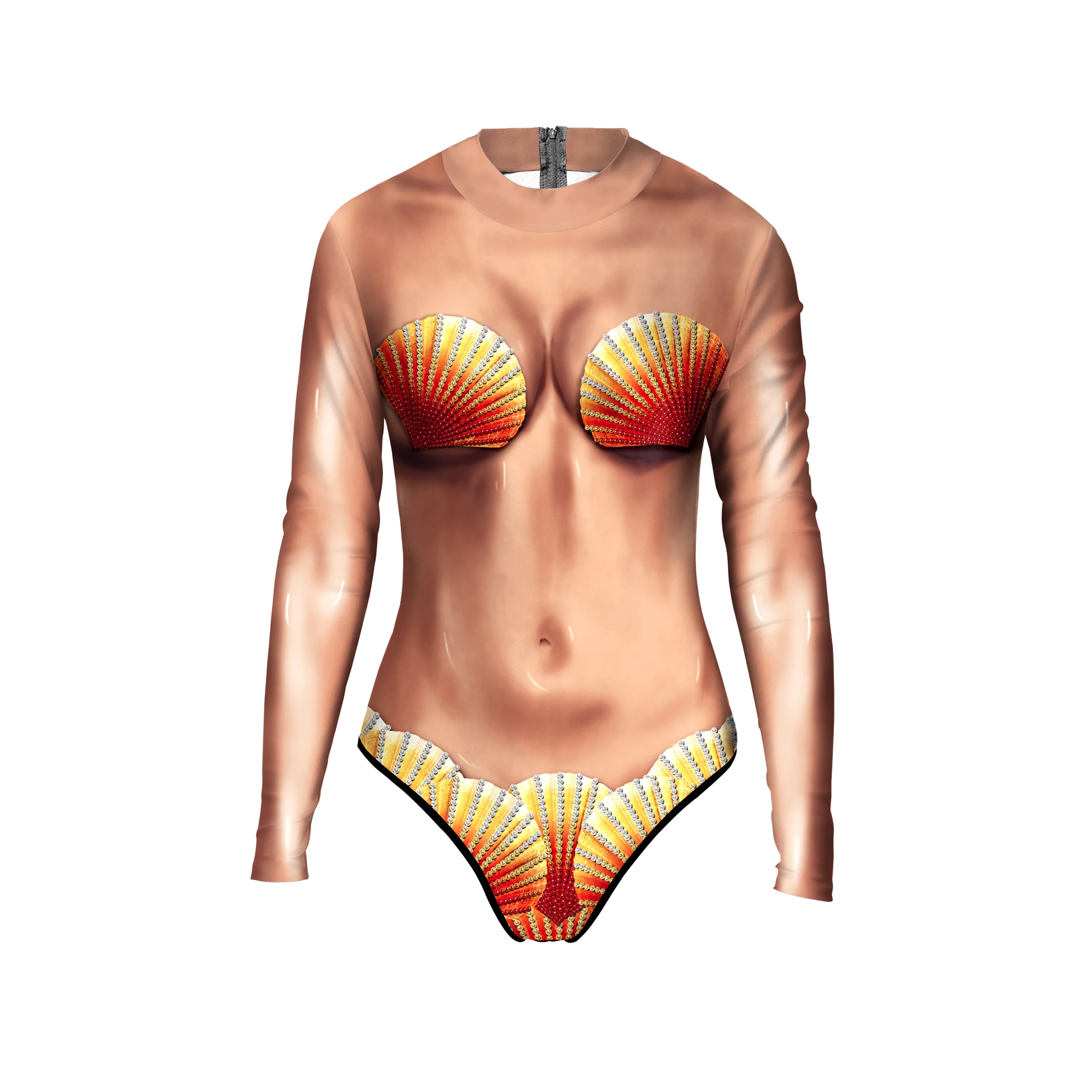 Vrouwen Monokini Lange Mouw 3D Visschubben Print Rug Rits Elastische Stof Eendelig Bikini Carnavalskostuum kopen vanaf een prijs van 12