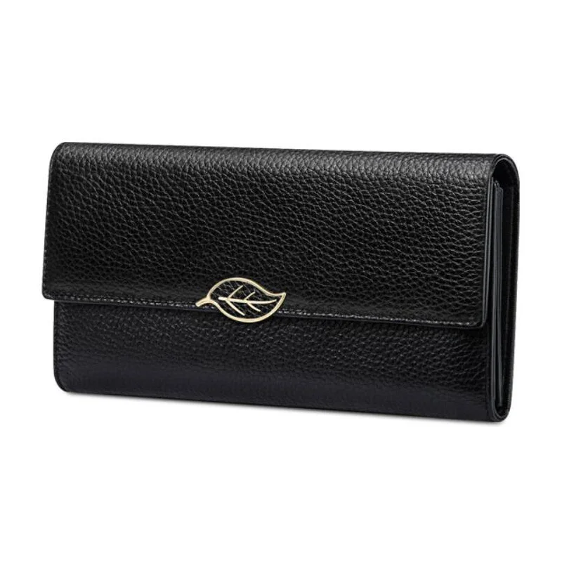 

Luxury Womens Wallet Genuine Leather Long Coin Purse with Leaf Female Fashion RFID Card Holder Clutch Women Wallets and Purses