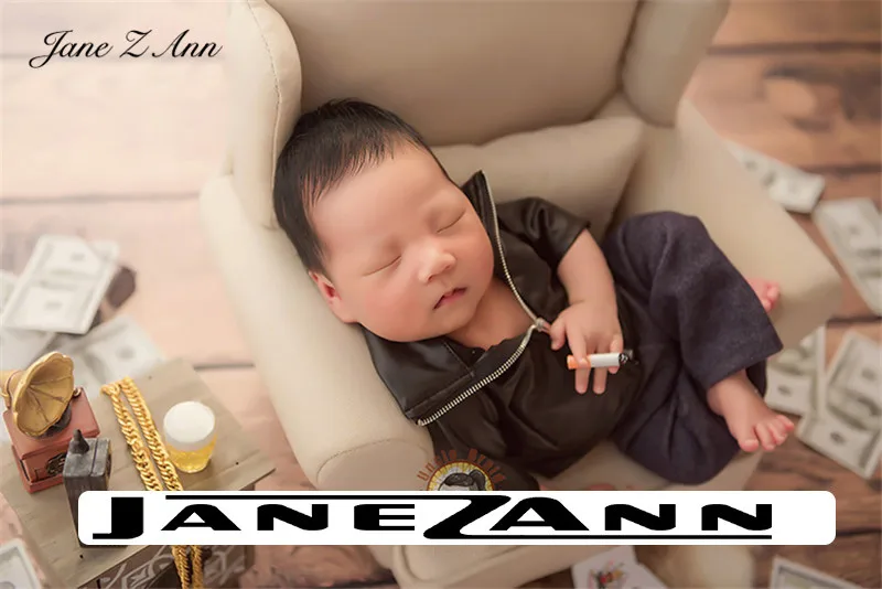 Newborn Photography props infant faux Leather jacket pants Social People cool boy boss creative studio shooting item