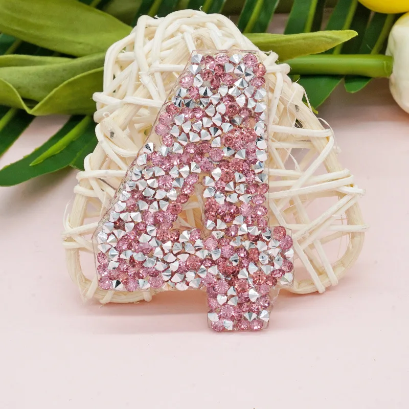 Description Picture 5 of item1PC Rhinestone Pink Alphabet Letter Number  Iron On For Clothing Badge Paste For Clothes Bag Shoe DIY Stripes