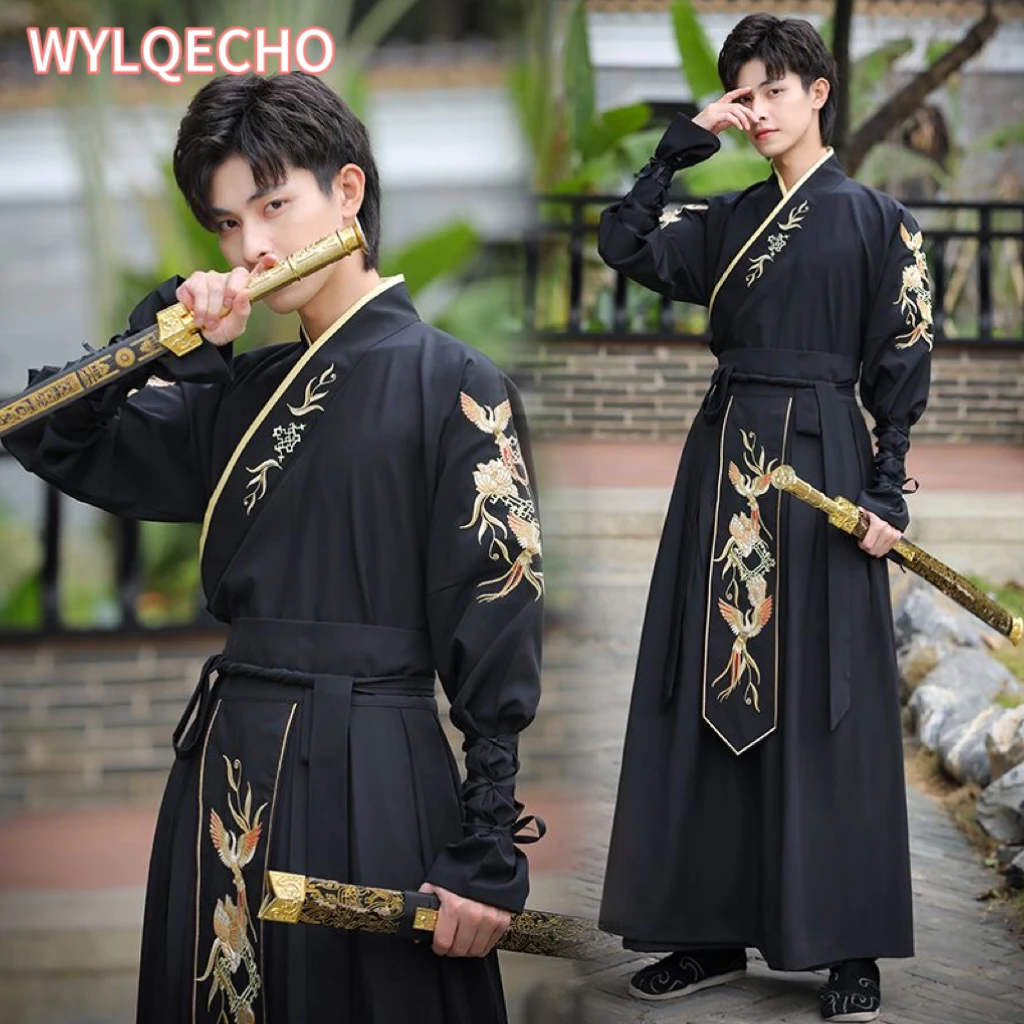 

Китайский стиль, красивые большие размеры, тяжелая промышленная Вышивка Xuanniao, черный ханьфу, молодой мастер боевых искусств, стиль для мужчин, древние