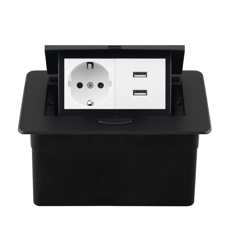 Desktop Power Socket with Dual USB and Type-C Interface, 220V Pop-Up Hidden EU Socket