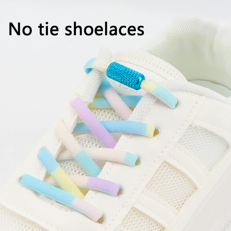 Bunte keine Krawatte Schnürsenkel elastische Schnürsenkel Turnschuhe Regenbogen runde Tennis Schnürsenkel ohne Krawatten Kinder Erwachsene Laufschuhe Zubehör – Detail 1