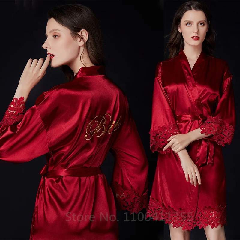 Women Summer Lace Sleepwear Bride&Bridemaid Wedding Robe Gown Solid Embroidery Kimono Bathrobe Casual Home Night Dress M L Xl women sleepwear bride robes silk robe