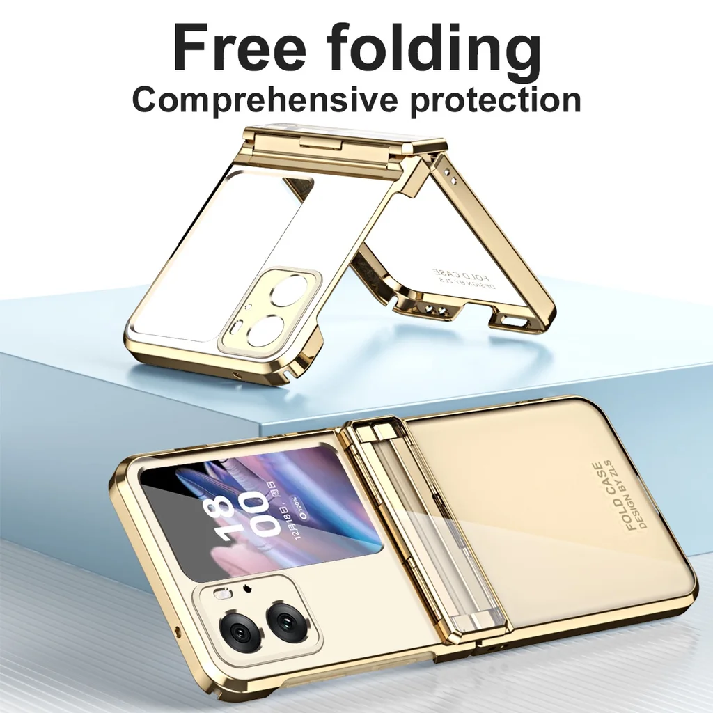 For OPPO Find N2 Flip 5G Case Plating Magnet Hingle Full Protect Camera Transparent Hard PC Cover Shockproof Fold Shell