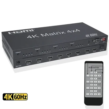 HDMI 트루 매트릭스 스위처, 4K 60Hz, 4x4 HDMI 2.0 매트릭스 스위처, 4x2 2x4 HDMI 스위치 스플리터 선택기 박스, IR 원격 HDR HDCP 2.2 EDID