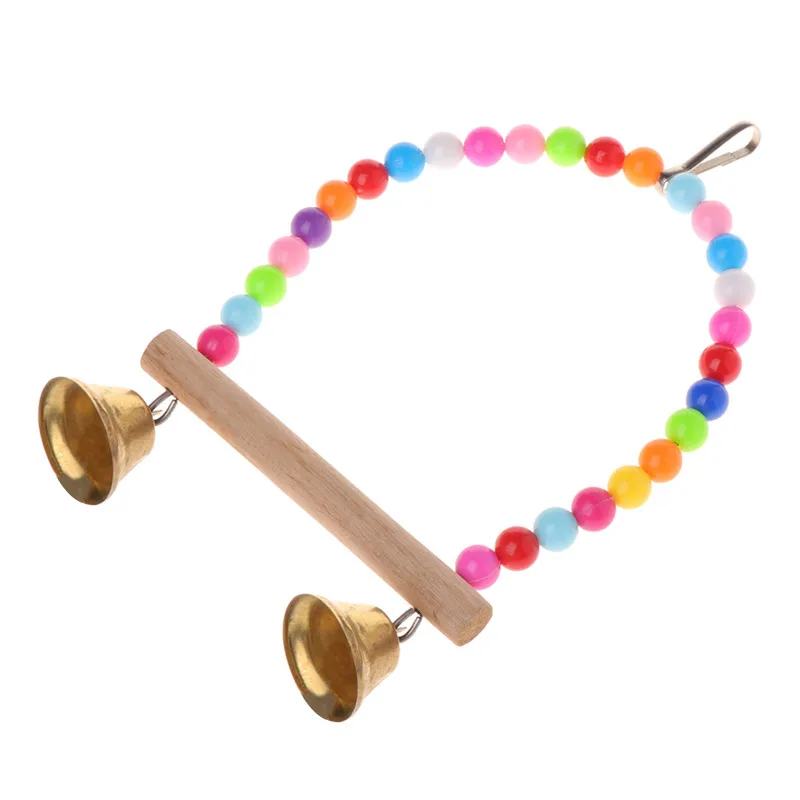 Natural Wooden Parrots Swing Toy Birds Perch Hanging Swings Cage With Colorful Beads Bells Toys Bird Supplies