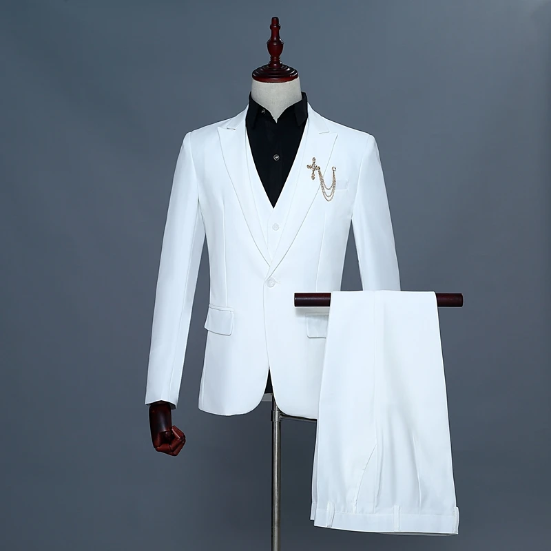 

[Jacket+Vest+Pants]2022 New Fashion Boutique Business Casual Elegant Gentleman Men Solid Color Suit Christmas Halloween Wedding