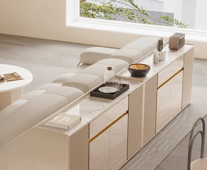

Ultra-thin light luxury cream style sideboard, living room, slate sofa back cabinet, kitchen sideboard, back to back