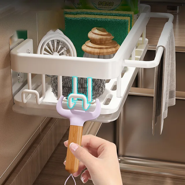 Konyhai Függő Tároló Állvány Polc Törülköző Szivacs Lefolyó Szervező Alumimum Mosogató Kosár Fürdőszoba Sampon Törülközőtartó - Image 3